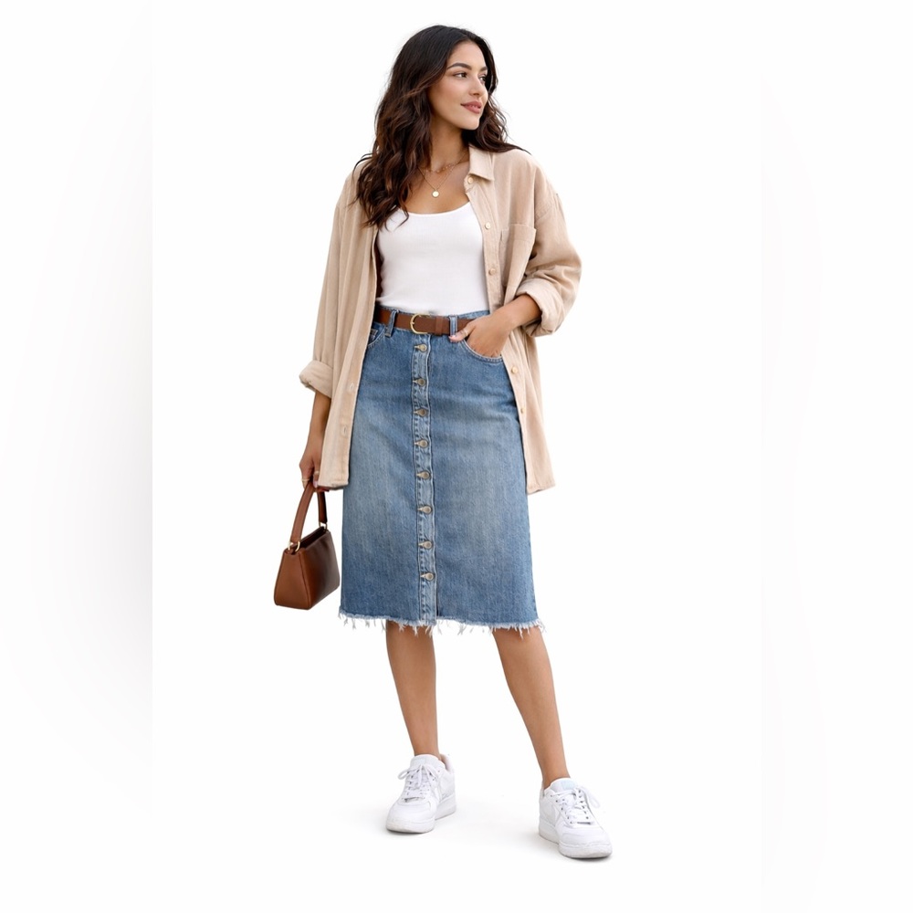 Lauren Ralph Lauren Denim Button-Front Midi Skirt - Raw Hem - Women’s 12